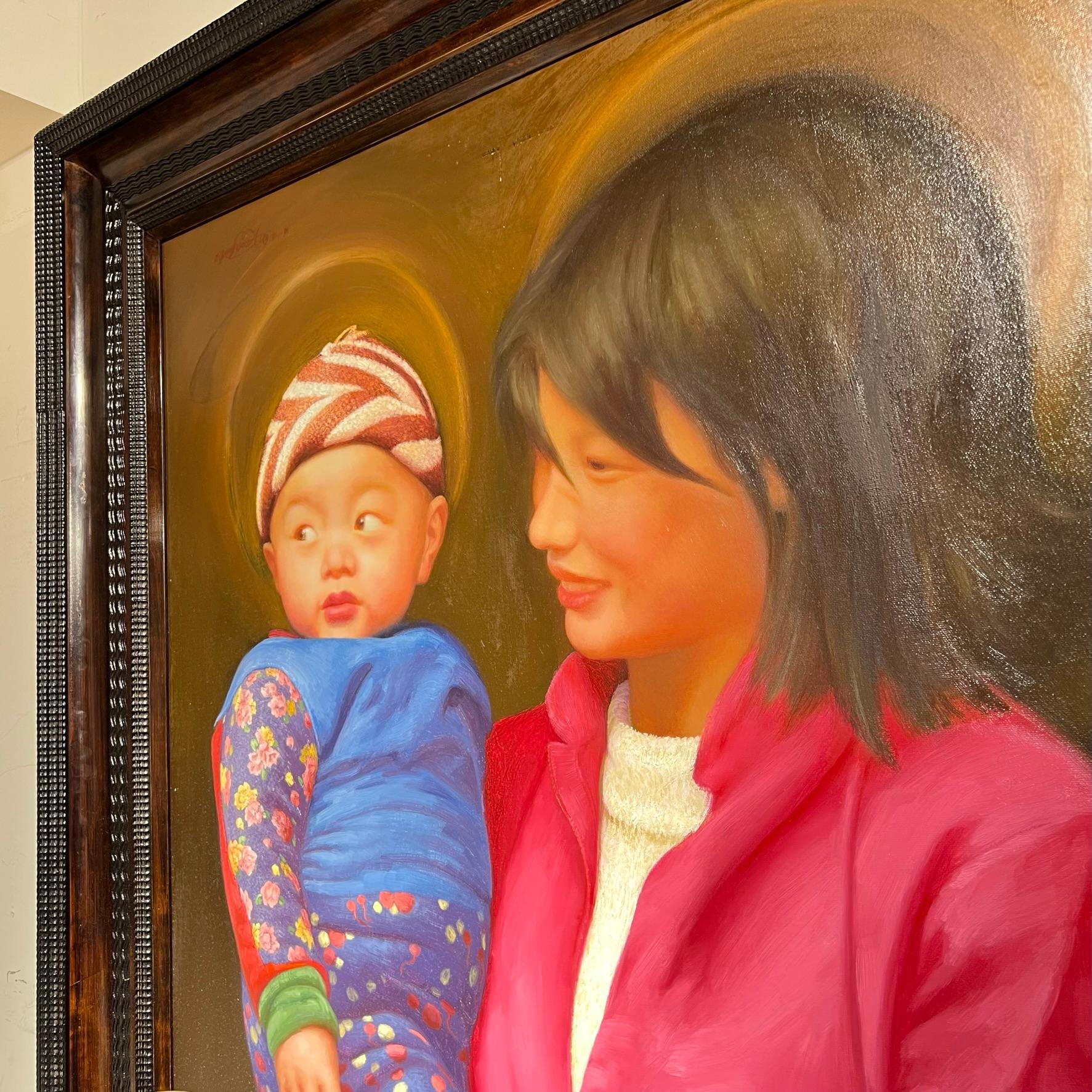 Mother and Child Portrait Oil Painting by Chinese Painter, Yanzhou Xu For Sale 2