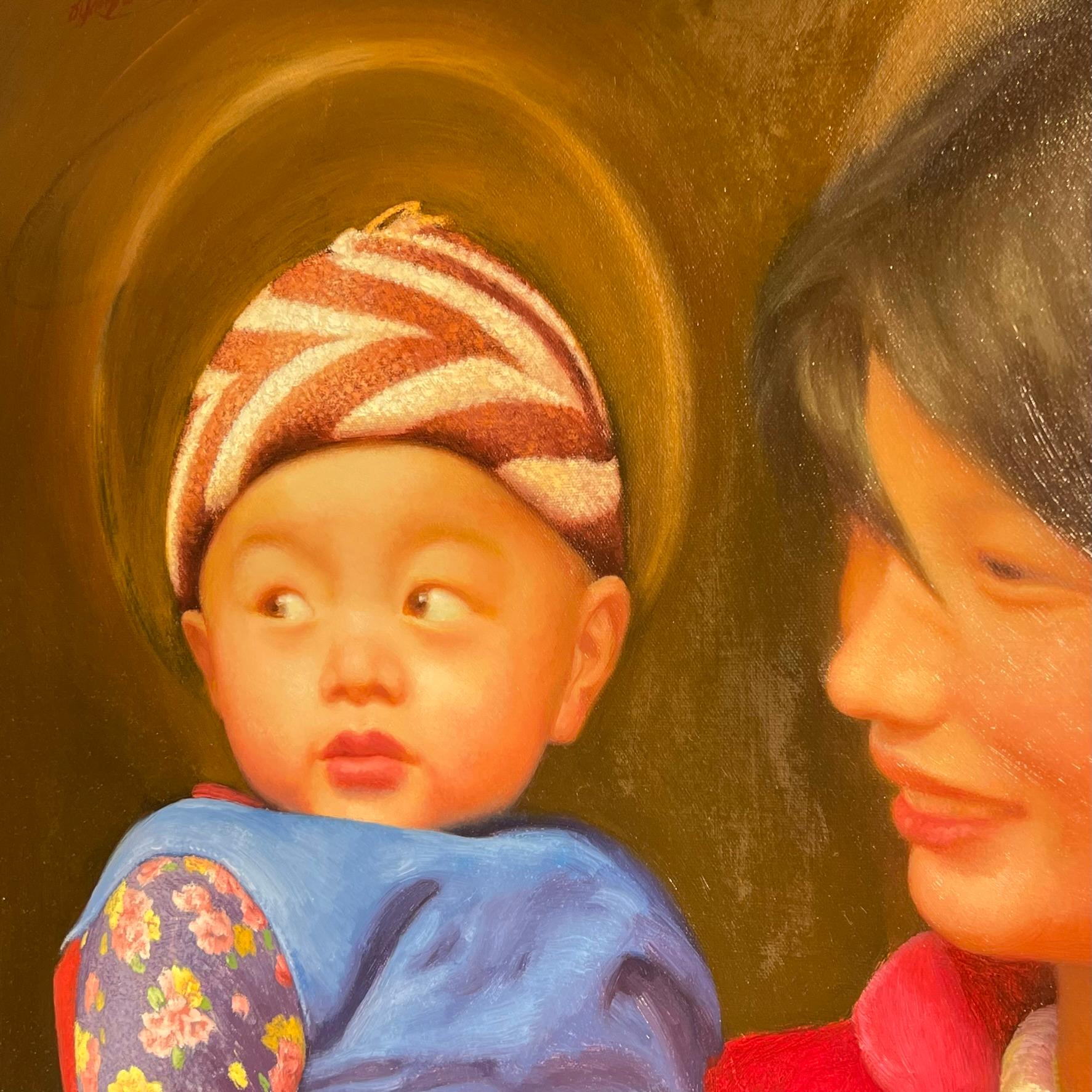 Retrato al óleo de madre e hijo del pintor chino Yanzhou Xu en venta 2