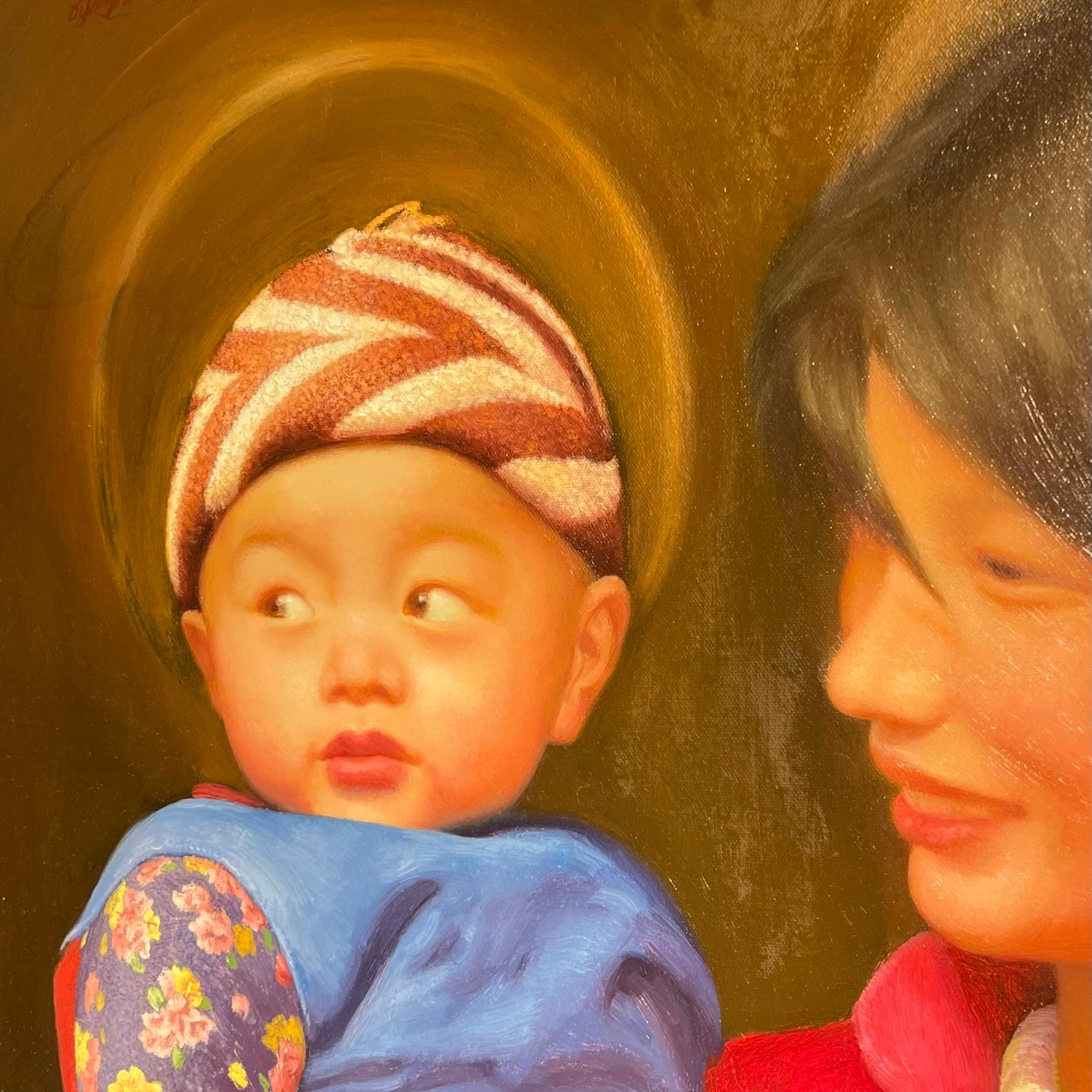 Mother and Child Portrait Oil Painting by Chinese Painter, Yanzhou Xu For Sale 3