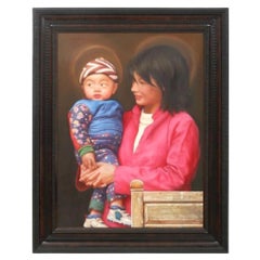 Mother and Child Portrait Oil Painting by Chinese Painter, Yanzhou Xu