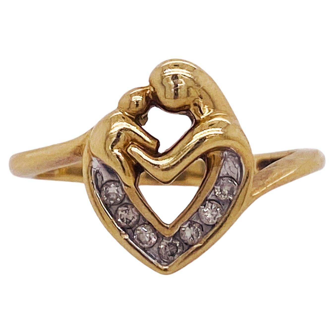 Mother and Child Ring Diamond Heart .10 Carats 10k Gold with Bypass Design 'Lv'  For Sale