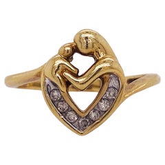 Mother and Child Ring Diamond Heart .10 Carats 10k Gold with Bypass Design 'Lv' 