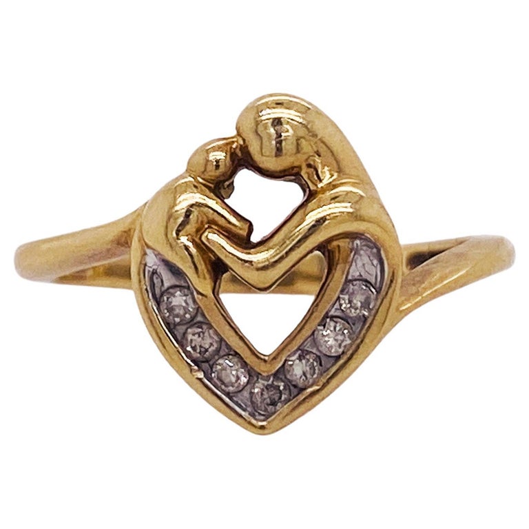Mother and Child Ring Diamond Heart .10 Carats 10k Gold with Bypass Design  'Lv