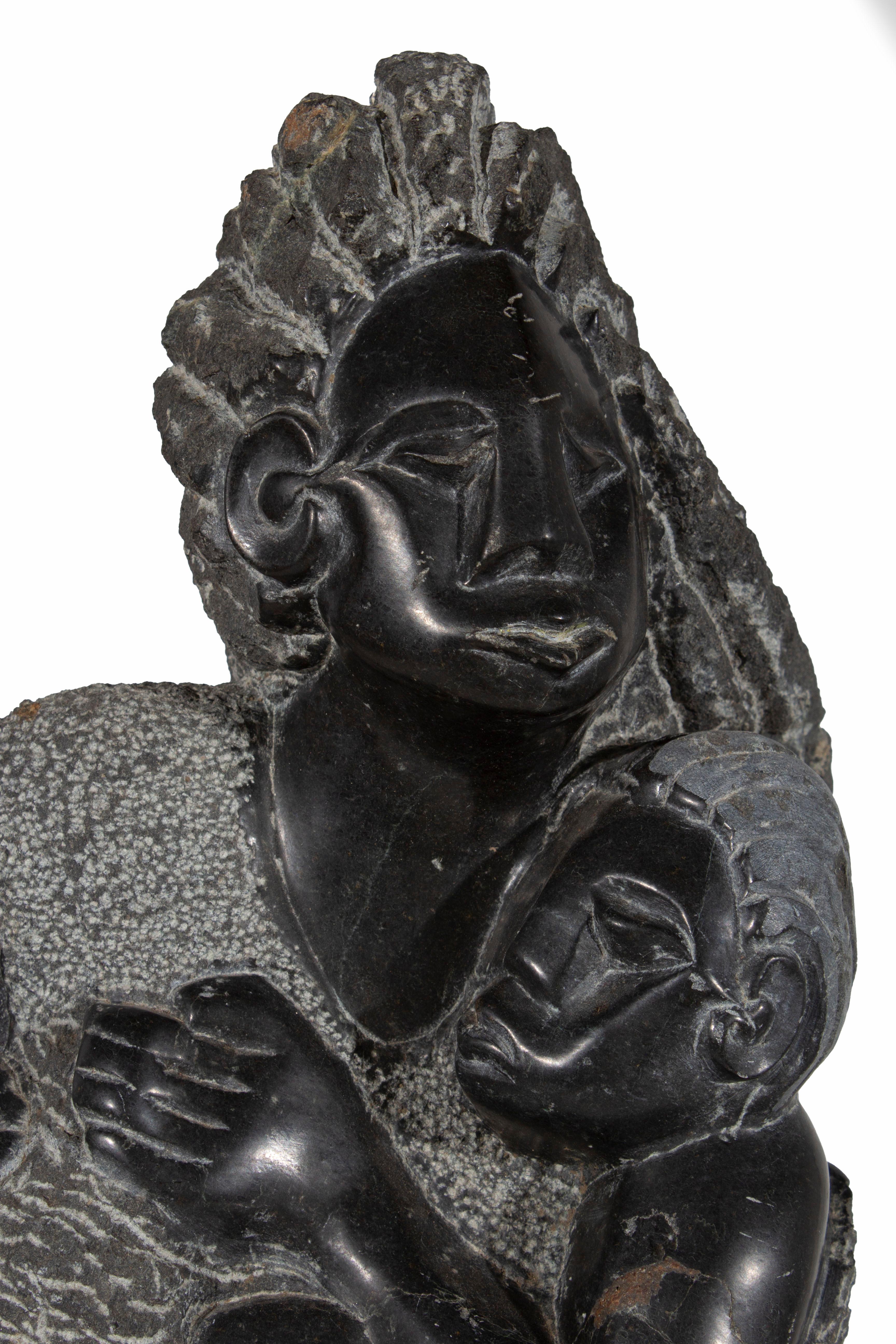 African Mother and Child Sculpture