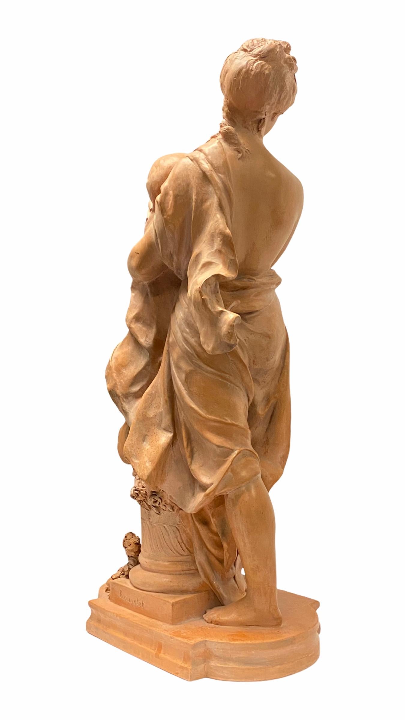 19th Century Mother and Child Terracotta Sculpture Signed Rougelet For Sale