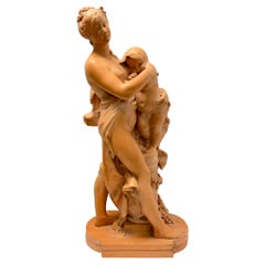 Mutter und Kind Terrakotta-Skulptur, signiert Rougelet