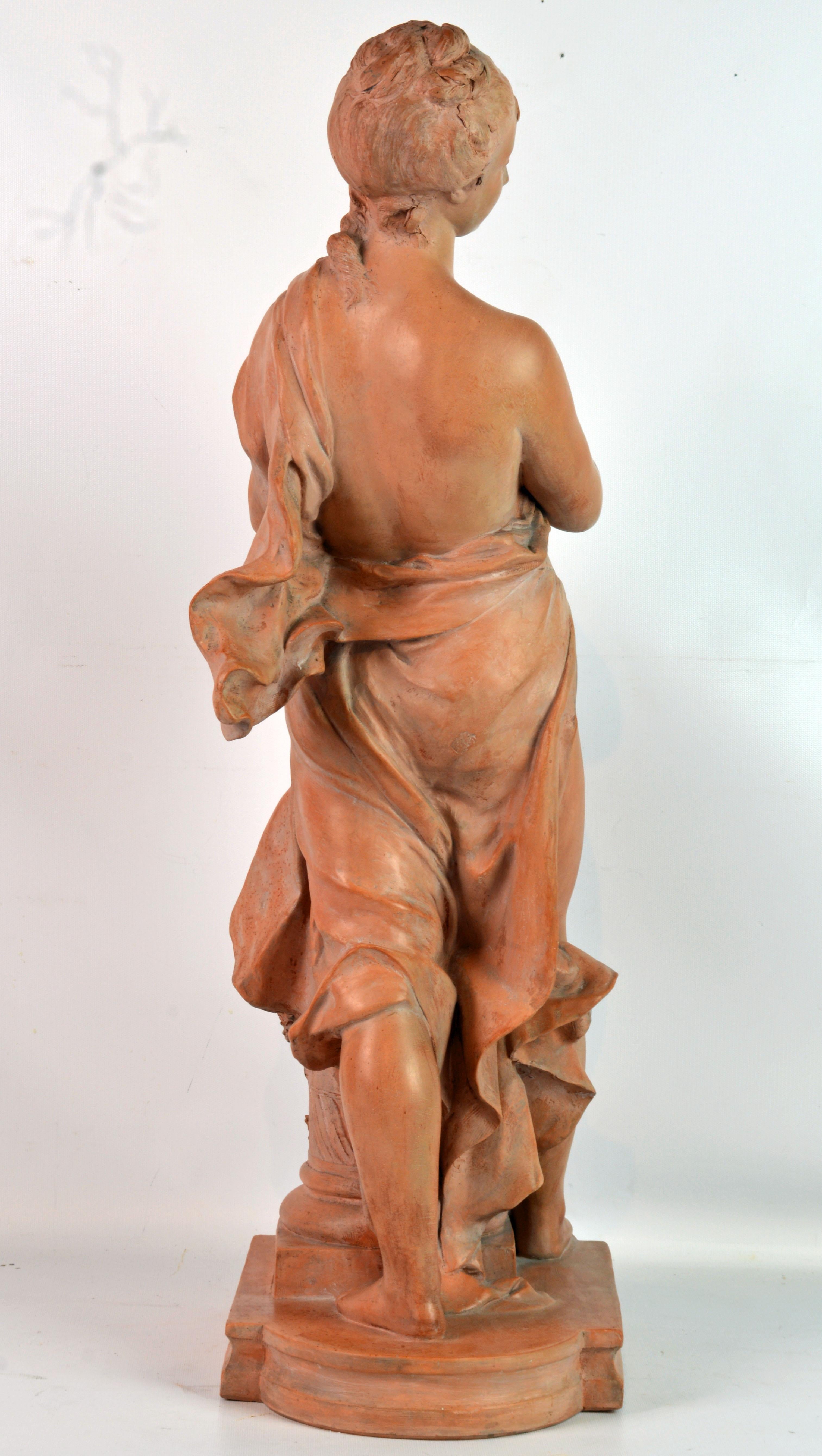'Mother and Child' Wonderful Moving Terracotta Sculpture by Benoit Rougelet In Good Condition In Ft. Lauderdale, FL