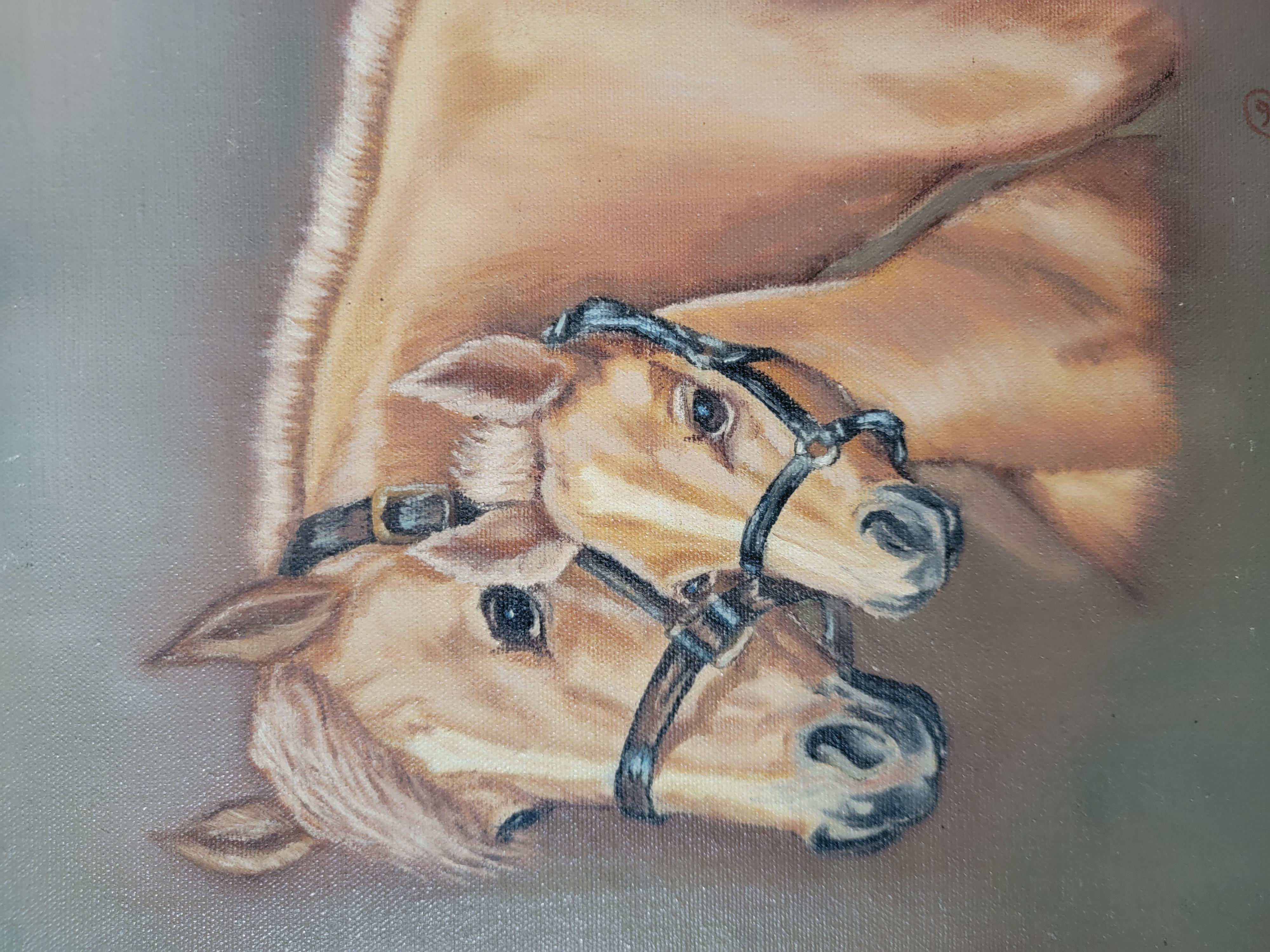 Mother and Colt Horse painting. Signed and dated 1971.