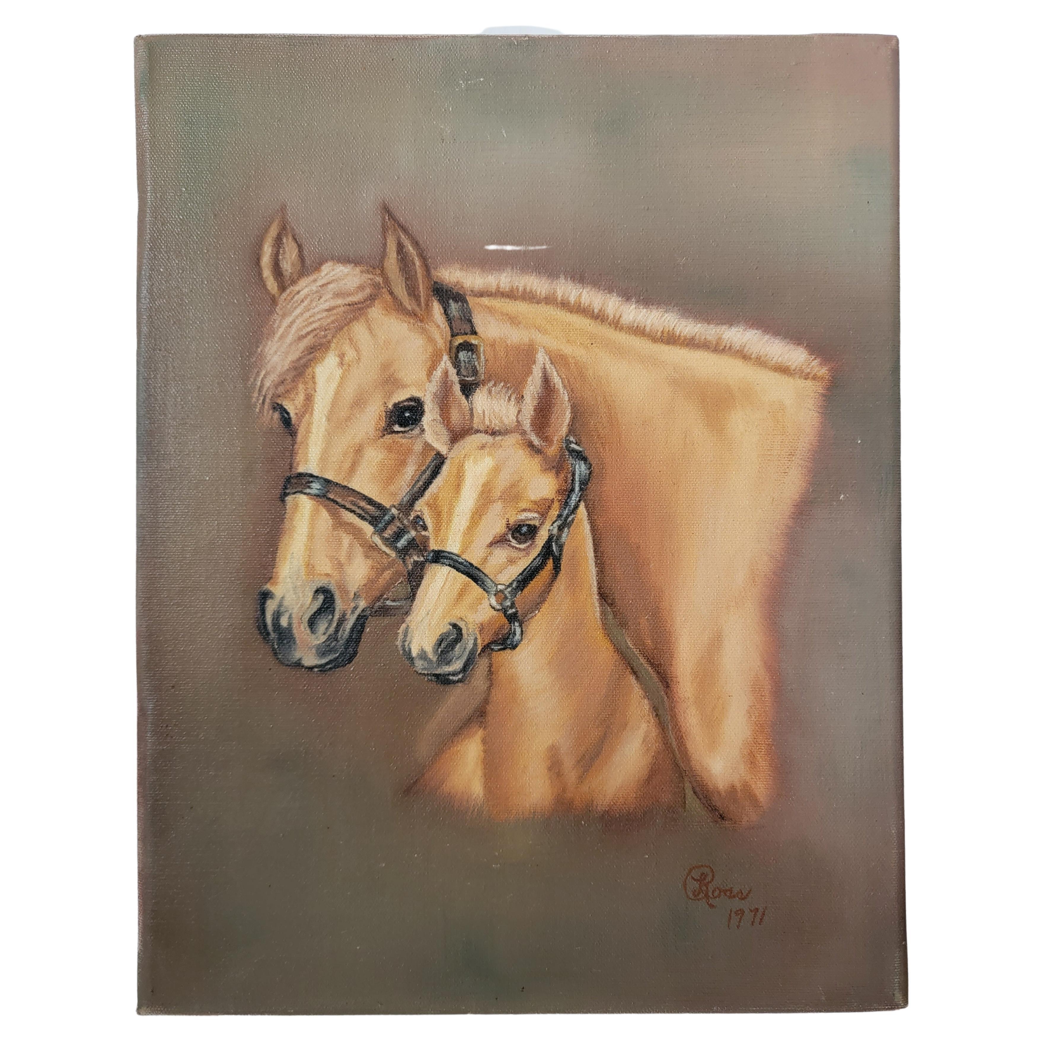 Mother and Colt Horse Painting For Sale