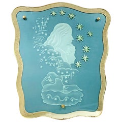 "Mother and Son Constellation, " Fabulous Italian Art Deco Mirror in Cast Glass