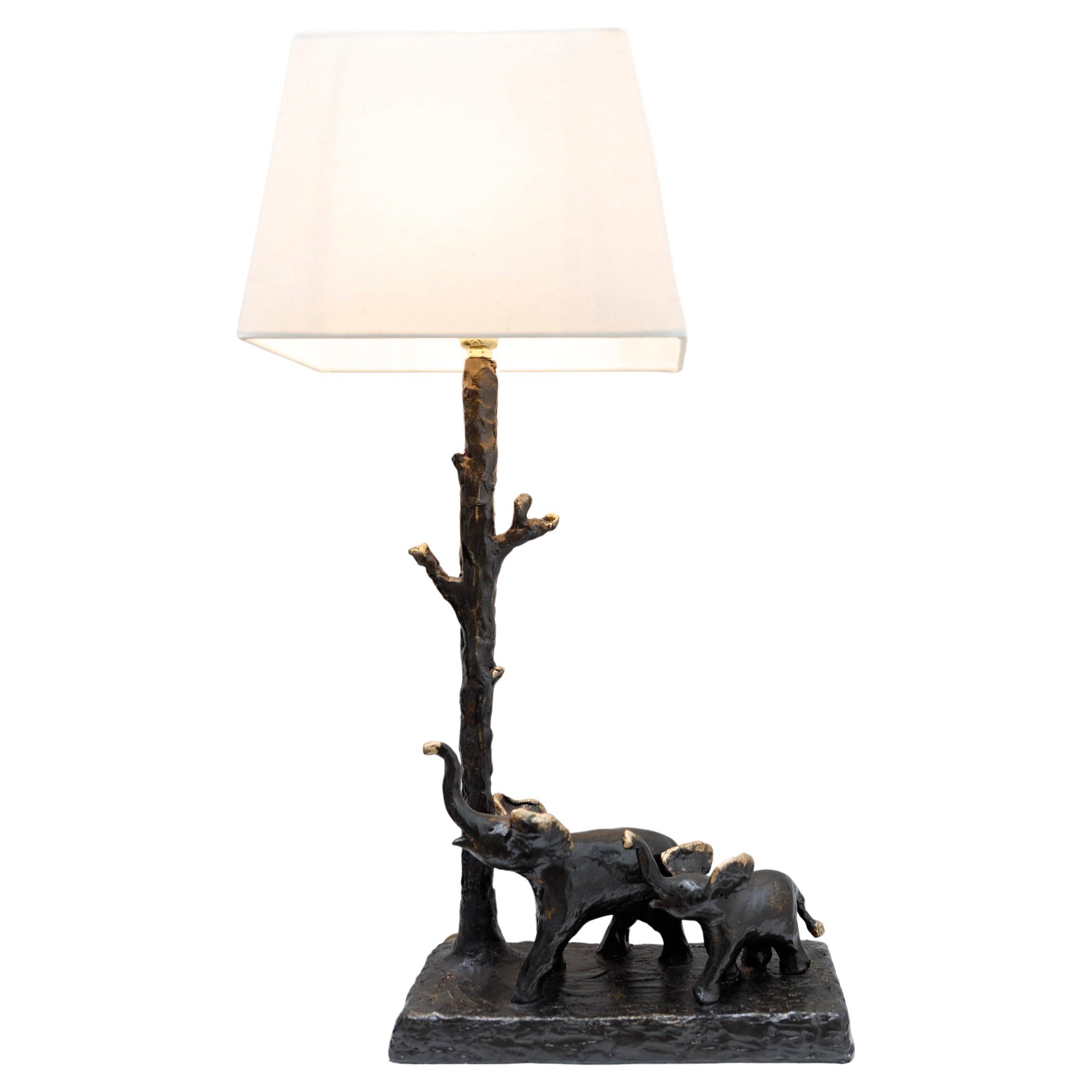 Mother & Baby Elephant Table Lamp, Hand Made