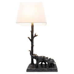 Mother & Baby Elephant table lamp, hand made and cast