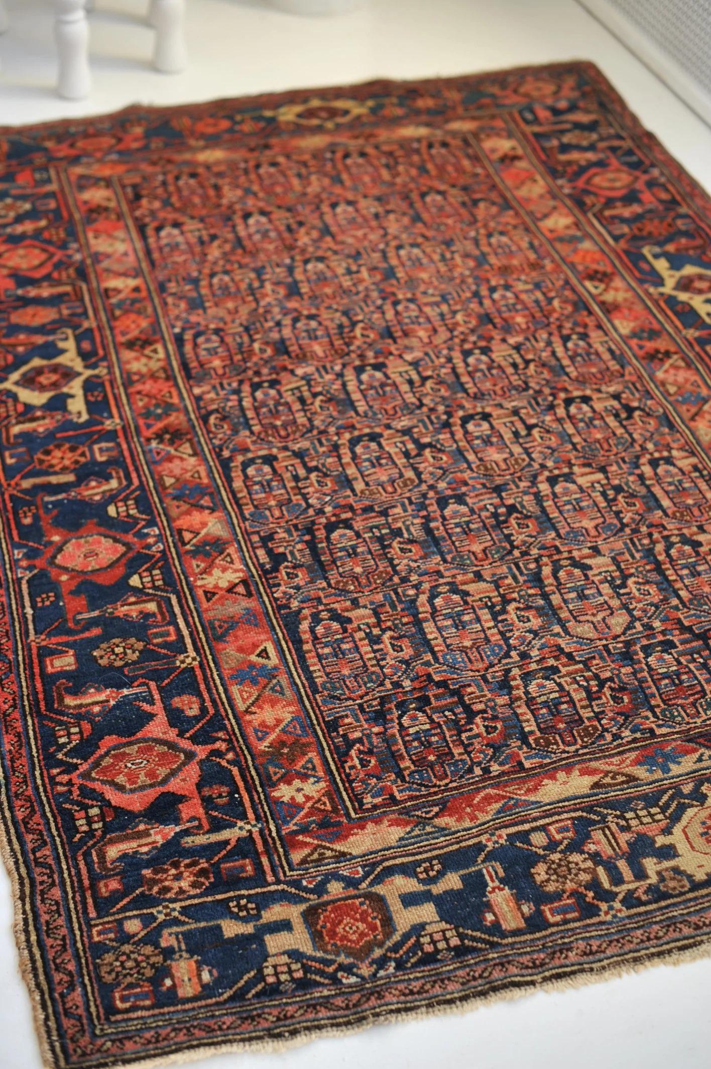 Hand-Knotted Mother-Child Boteh Village Antique Malayer Rug For Sale