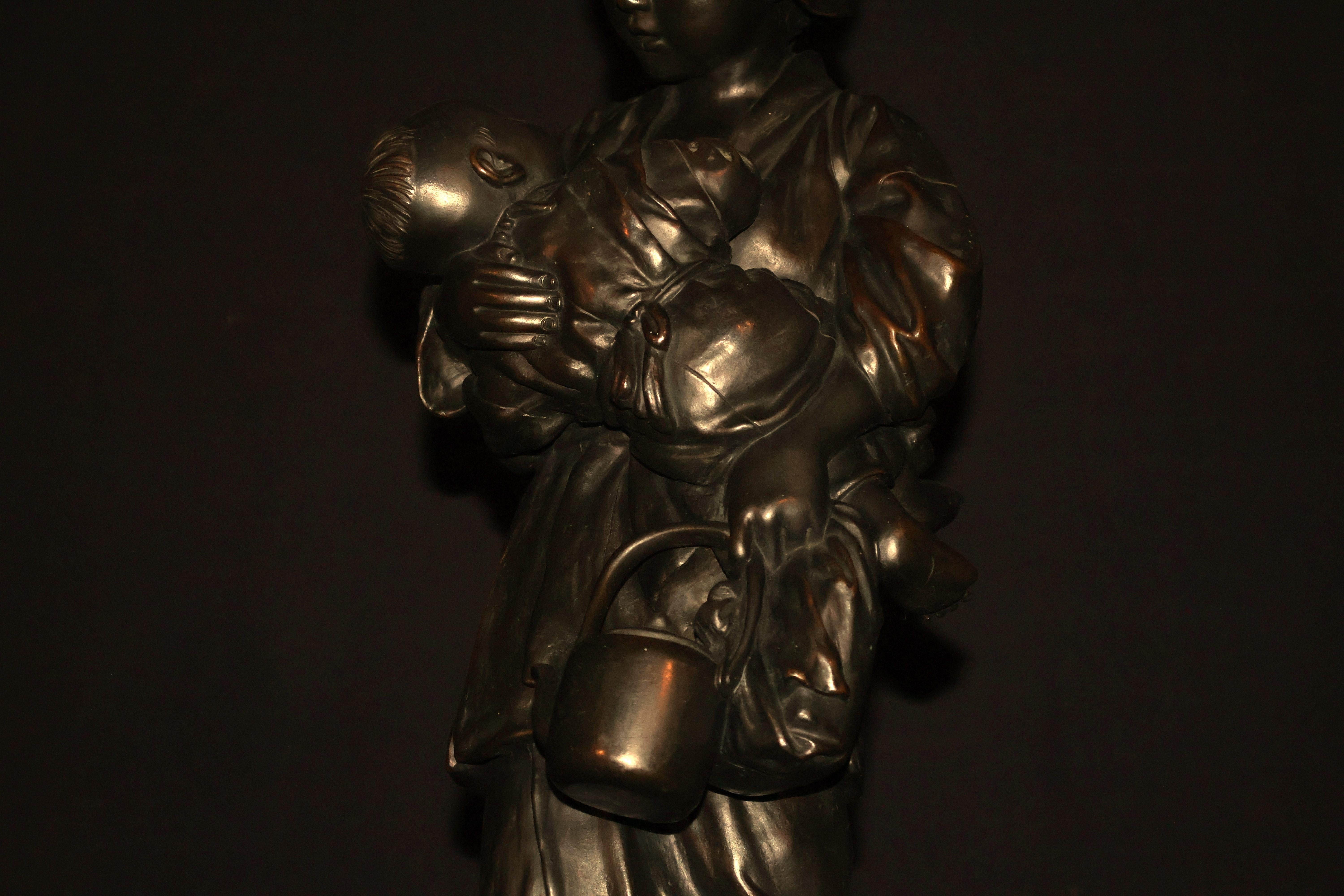 Mother & Child - Bronzo giapponese del periodo Meiji in vendita 3