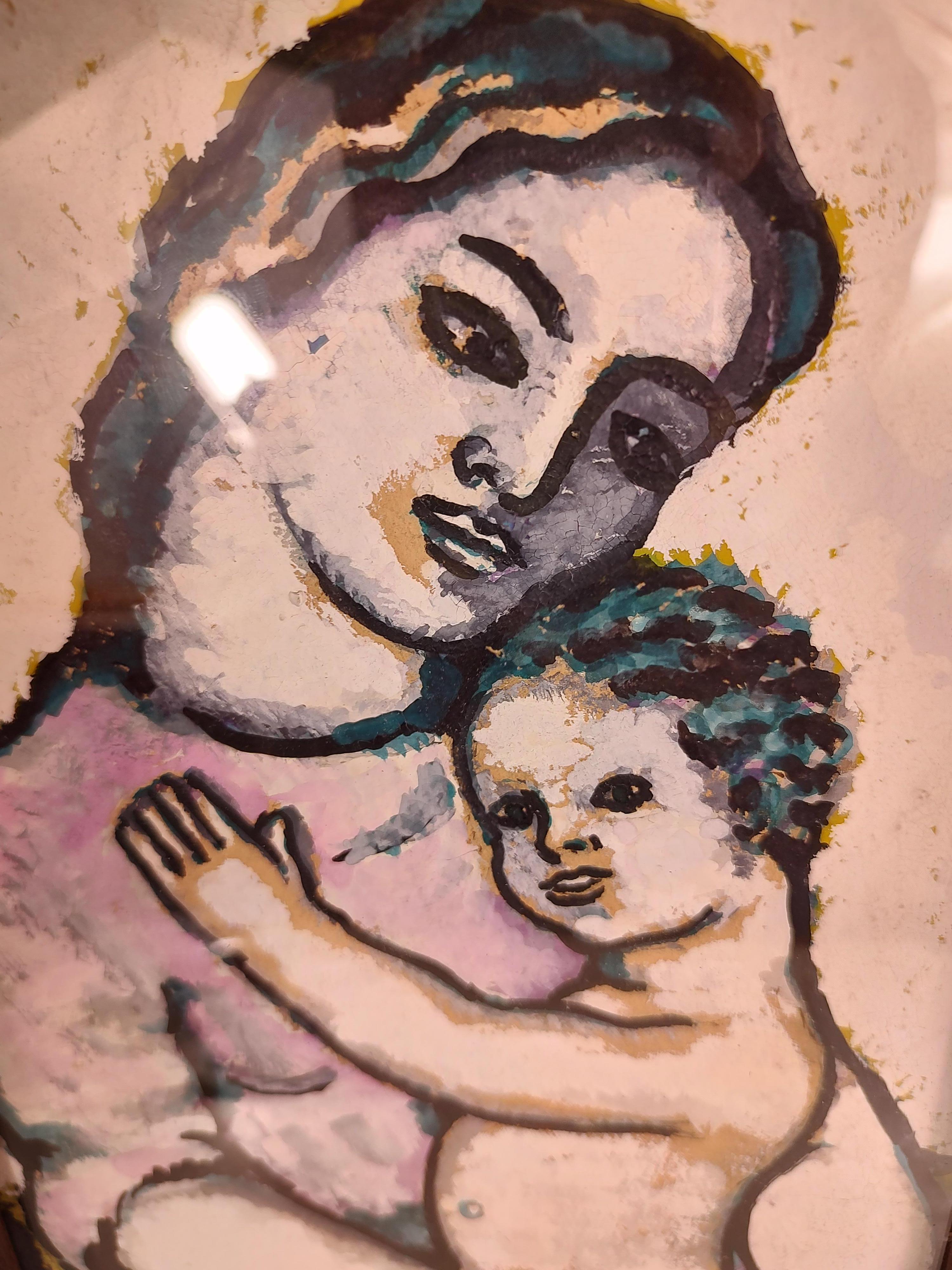 Mid-20th Century Mother & Child Oil on Paper by Russian American Artist Dina Melikov