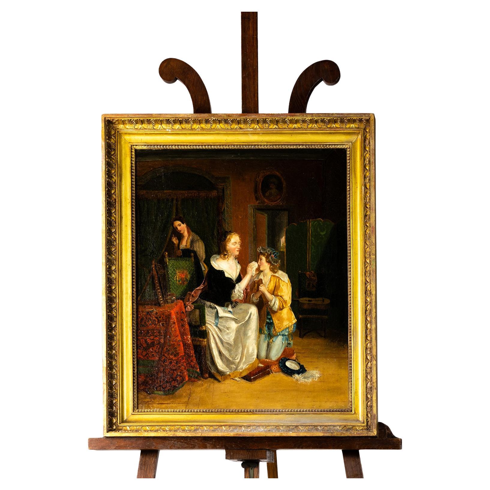 Romanticism Painting, Mother Daughter By Jean Augustin Franquelin, 19th Century For Sale