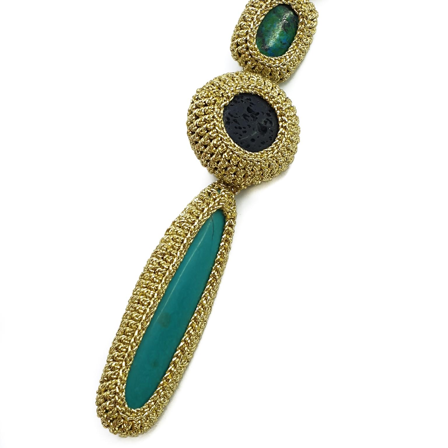 Gold color Thread Turquoise  Lava Contemporary Curated Minimalist Style Necklace In New Condition For Sale In Kfar Saba, IL