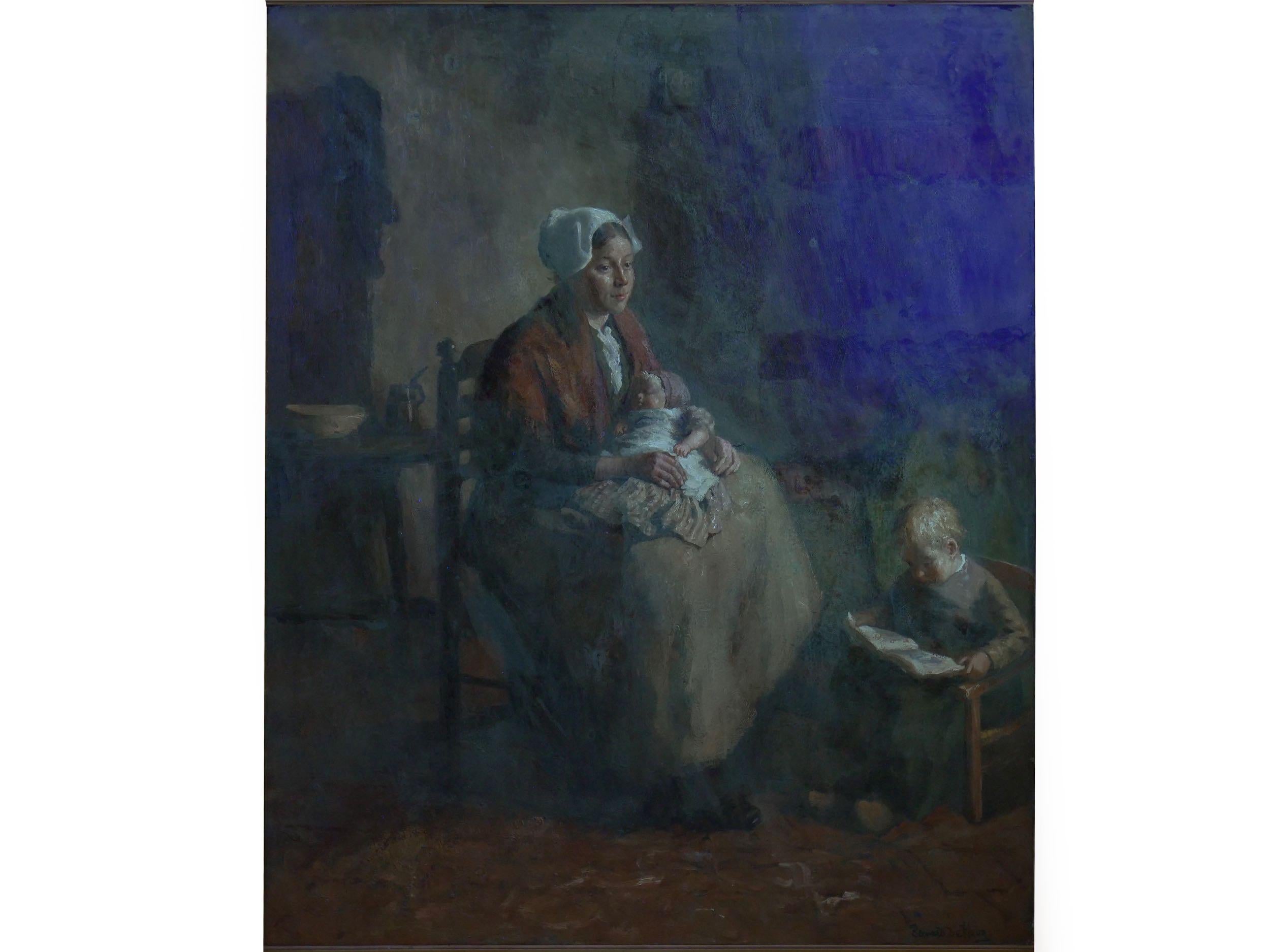 “Mother & Her Children” Interior Painting by Bernard de Hoog, 'Dutch' 9