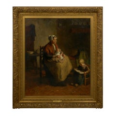 “Mother & Her Children” Interior Painting by Bernard de Hoog, 'Dutch'