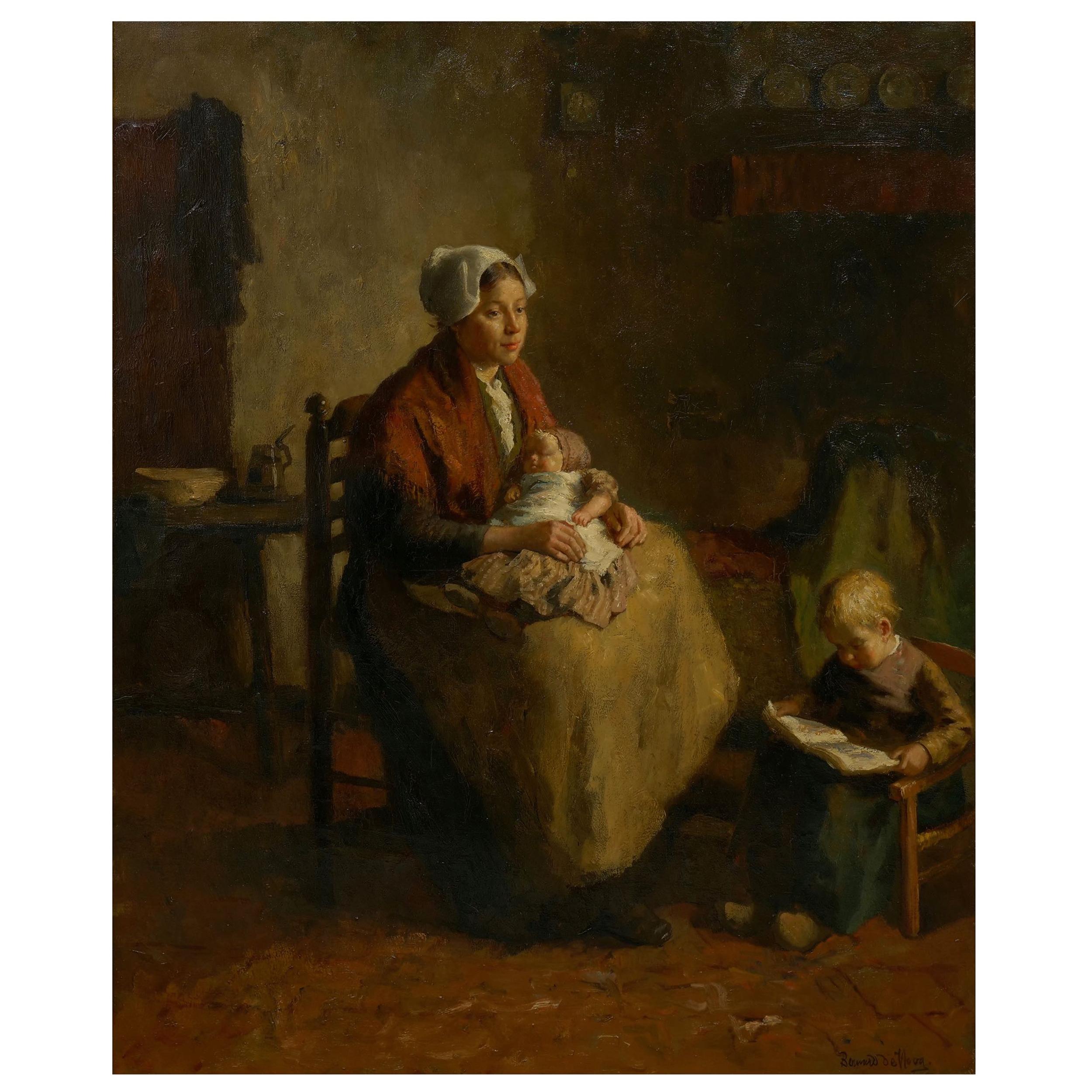 “Mother & Her Children” Interior Painting by Bernard de Hoog, 'Dutch'