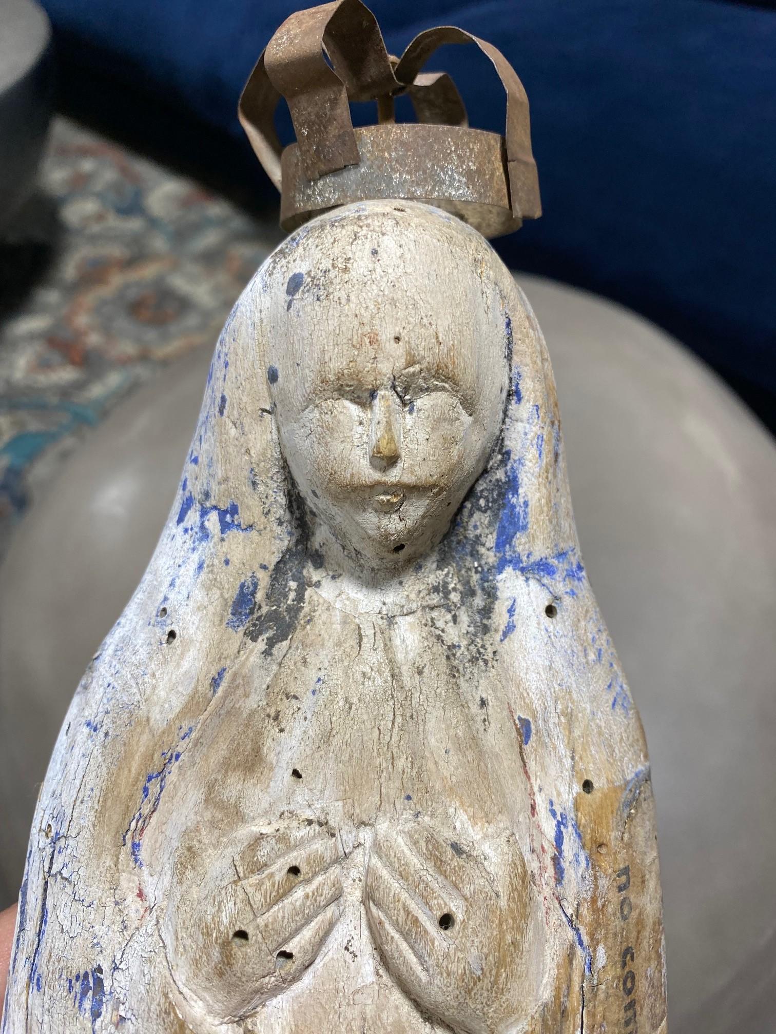 Mutter Maria Madonna, Holz geschnitzt, polychrom, Santo Santos, 18.-19. Jahrhundert im Angebot 7