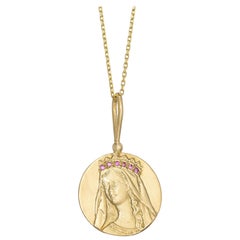 Mother Mary Radiance Necklace, 18 Karat Yellow Gold with Sapphire and Garnet