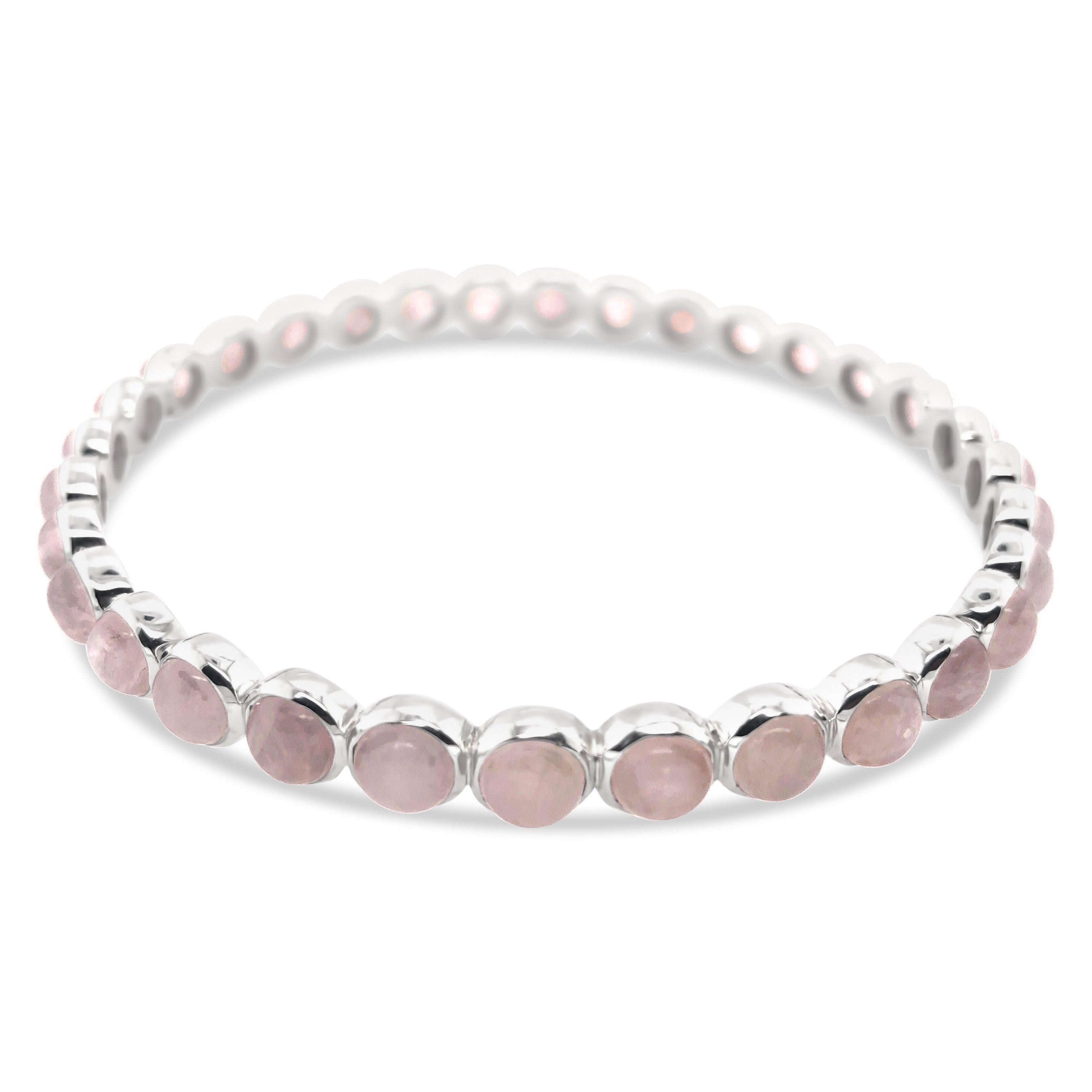 Mother Nature's Candy Bangle Bracelet in Sterling Silver with Rose Quartz For Sale