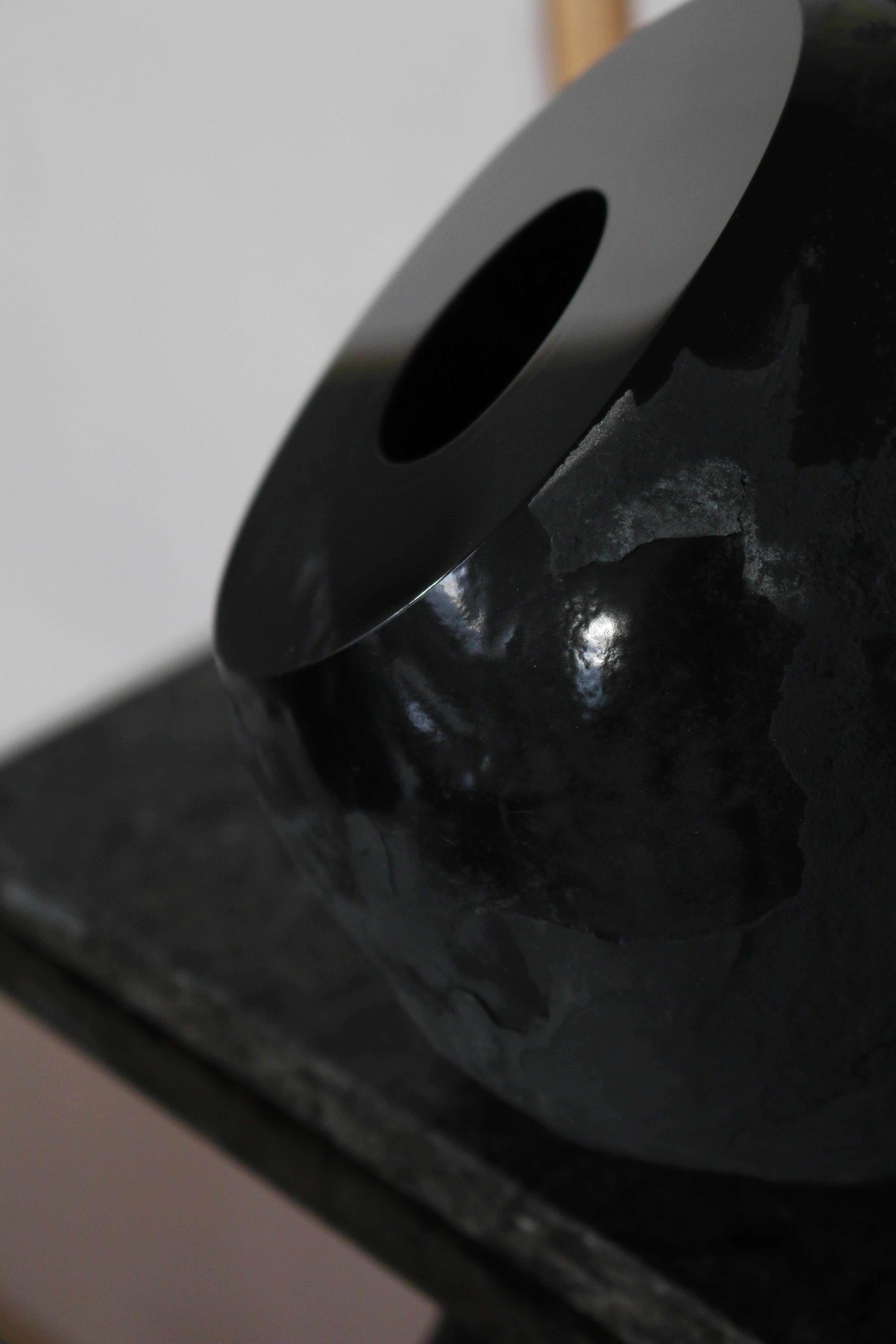 'Mother Night Sky' Vase Raw Black on Marble  5