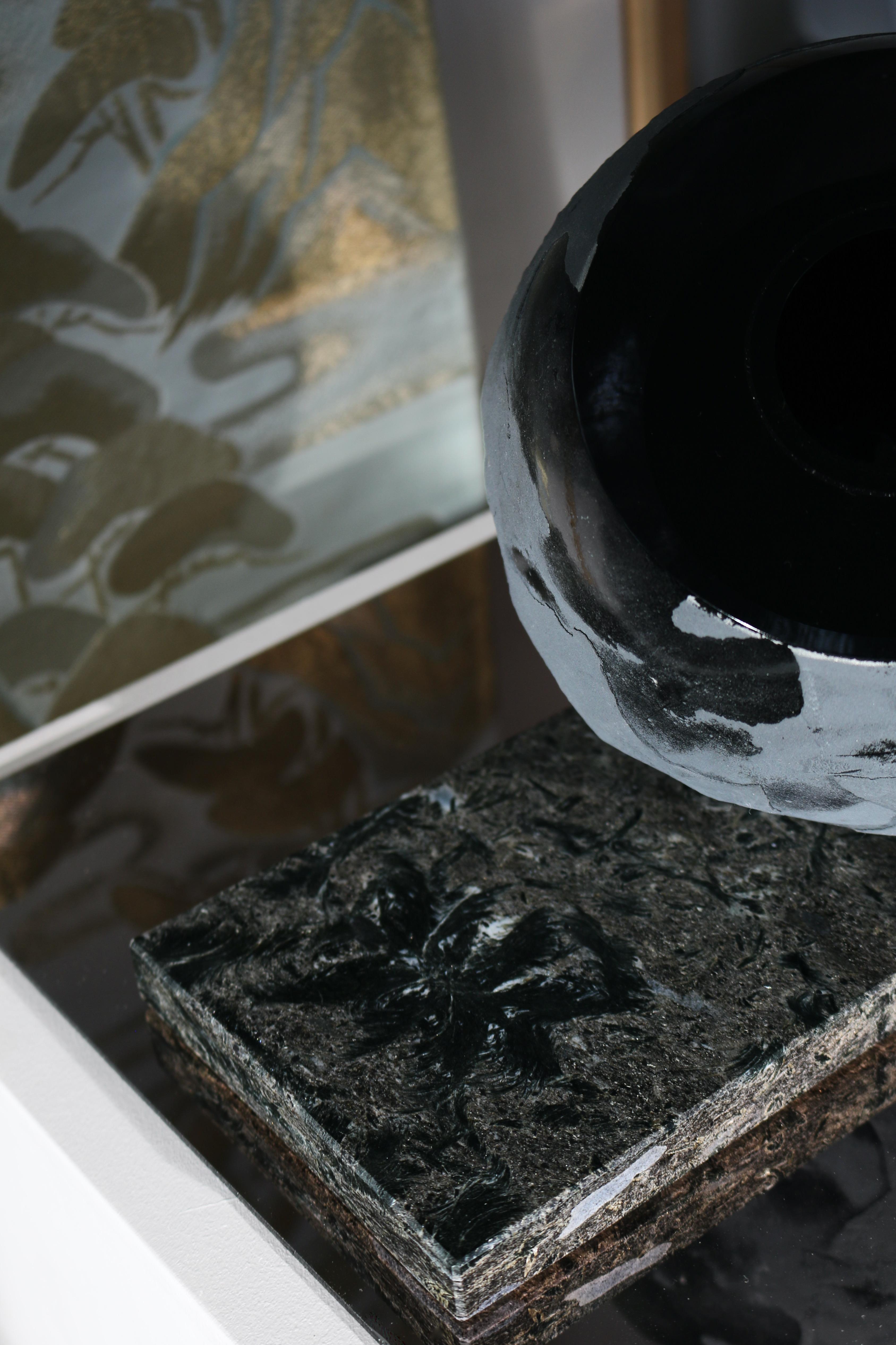 Minimalist 'Mother Night Sky' Vase Raw Black on Marble 