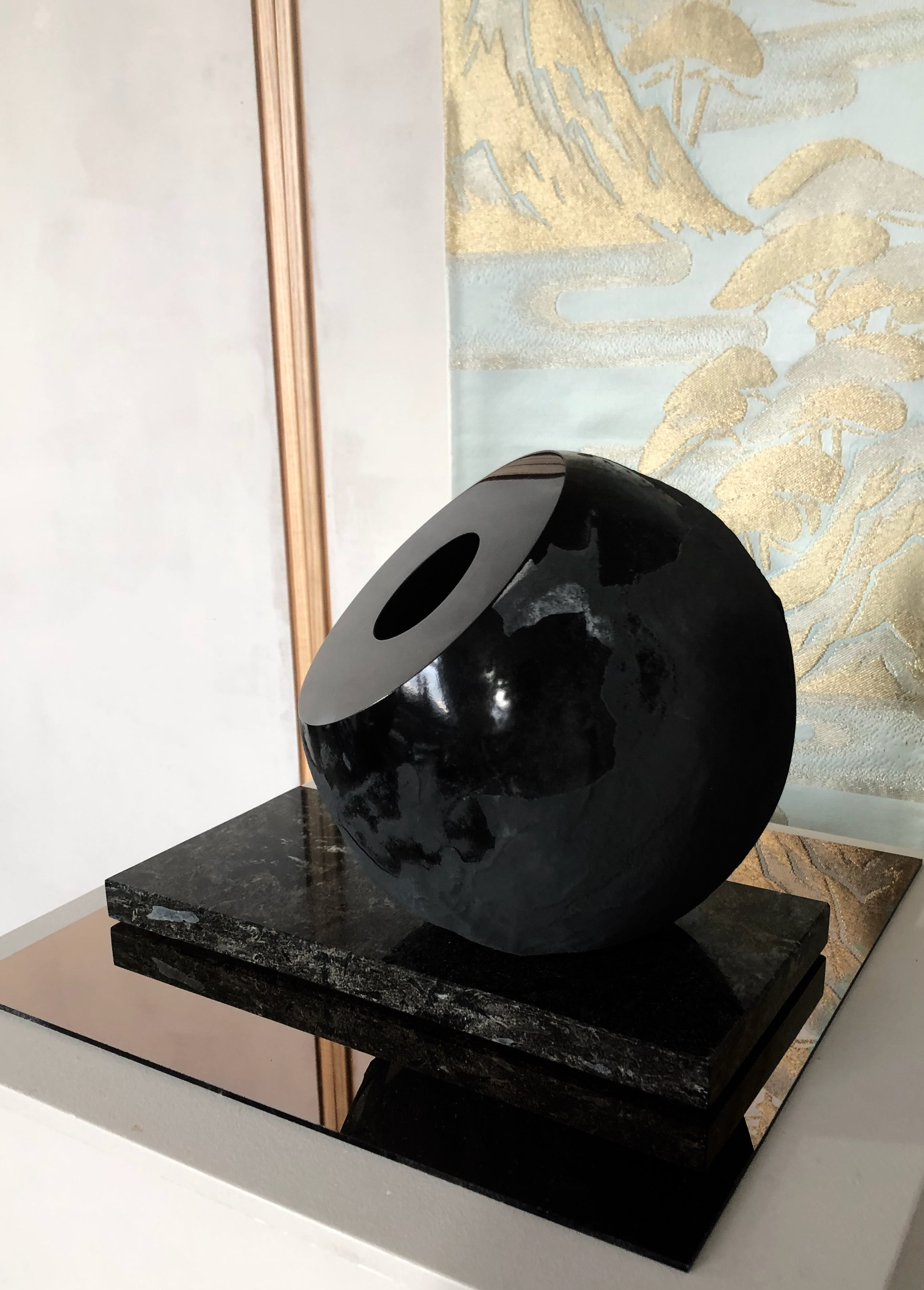 'Mother Night Sky' Vase Raw Black on Marble 