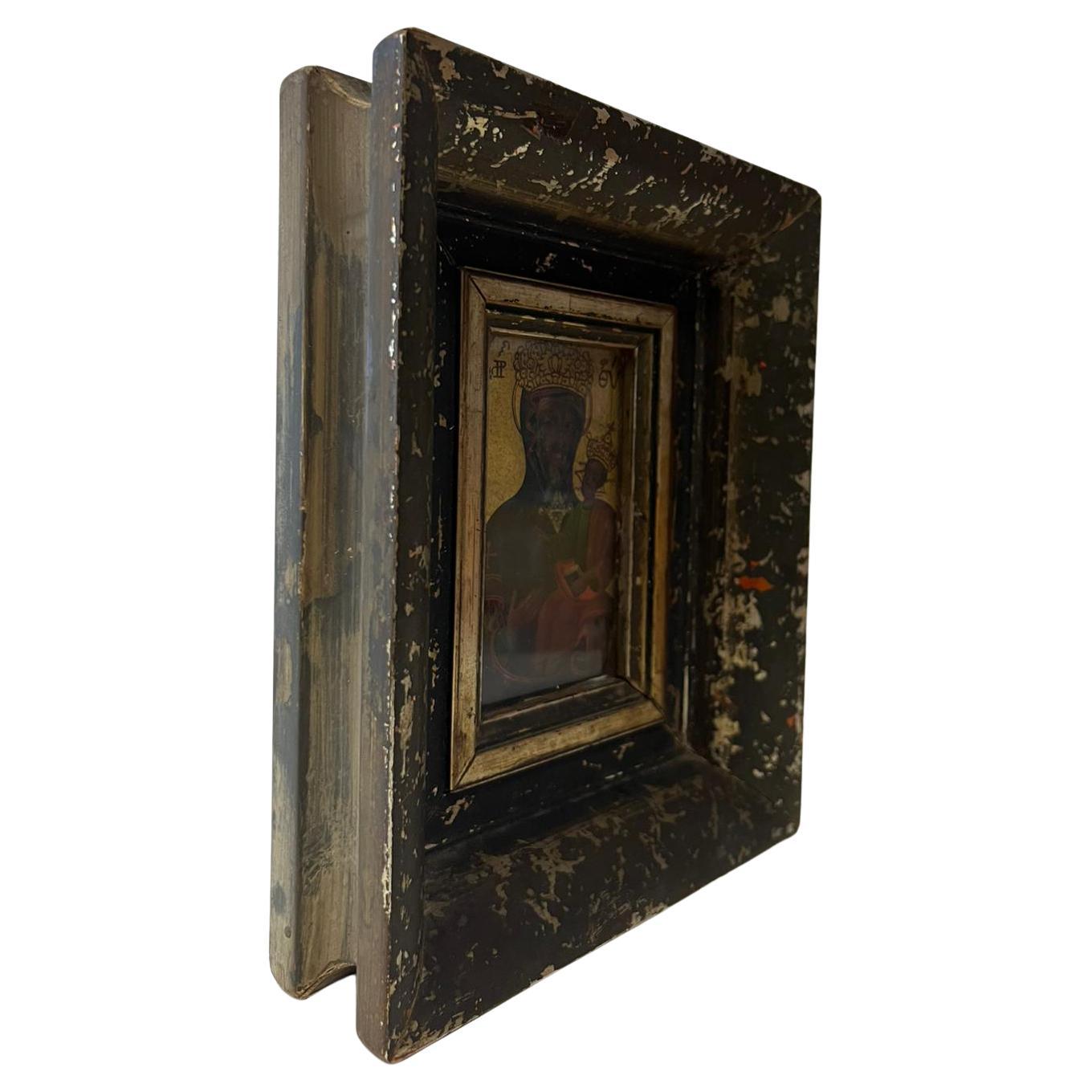 Mid-18th Century Mother of God Icon Oil Painting Antique, 1758s