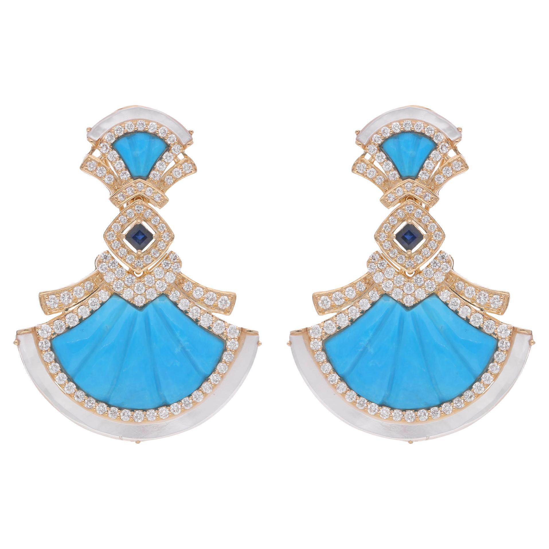 Orecchini pendenti in oro giallo 14 carati con diamante Madre di Pera Turchese