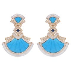 Orecchini pendenti in oro giallo 14 carati con diamante Madre di Pera Turchese