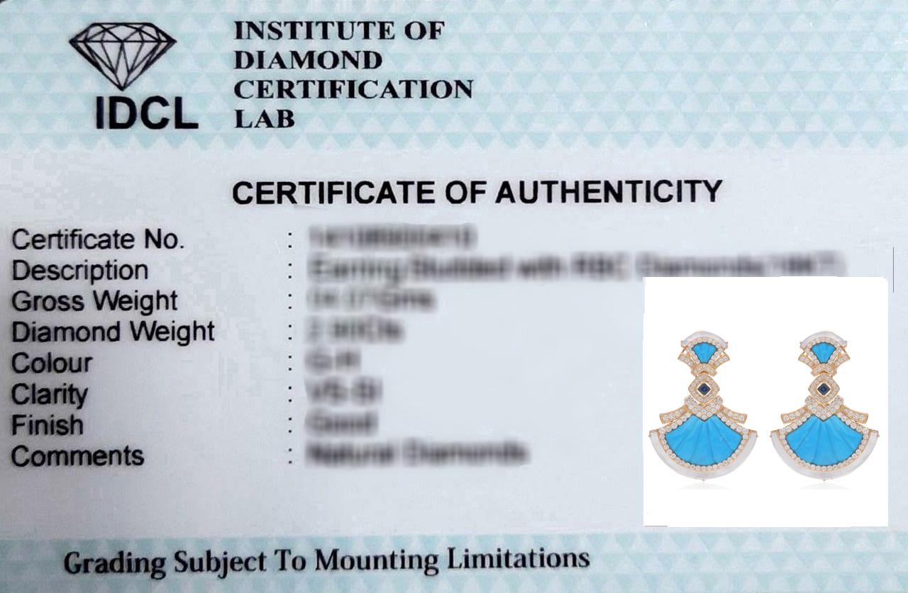 De las mujeres Pendientes Colgantes de Turquesa Madreperla Diamante Joyas de Oro Amarillo de 18 Kilates en venta