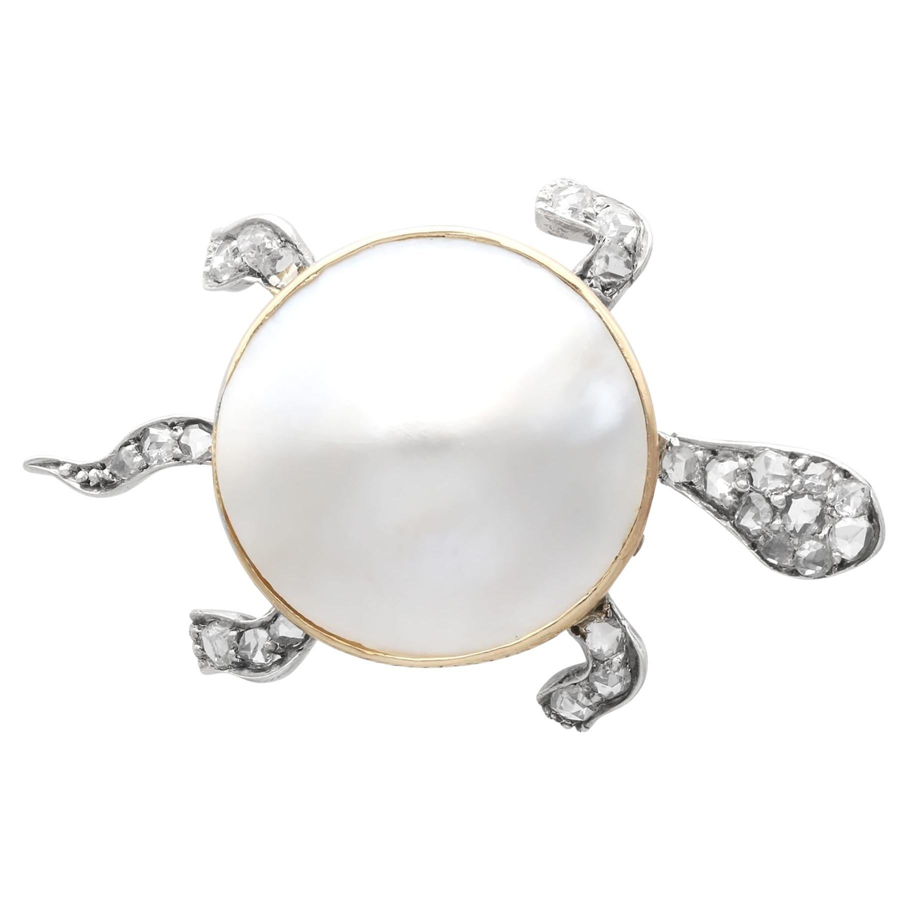 Mother Of Pearl, 0.65 Carat Diamond and Peridot, 12k Yellow Gold Turtle Brooch