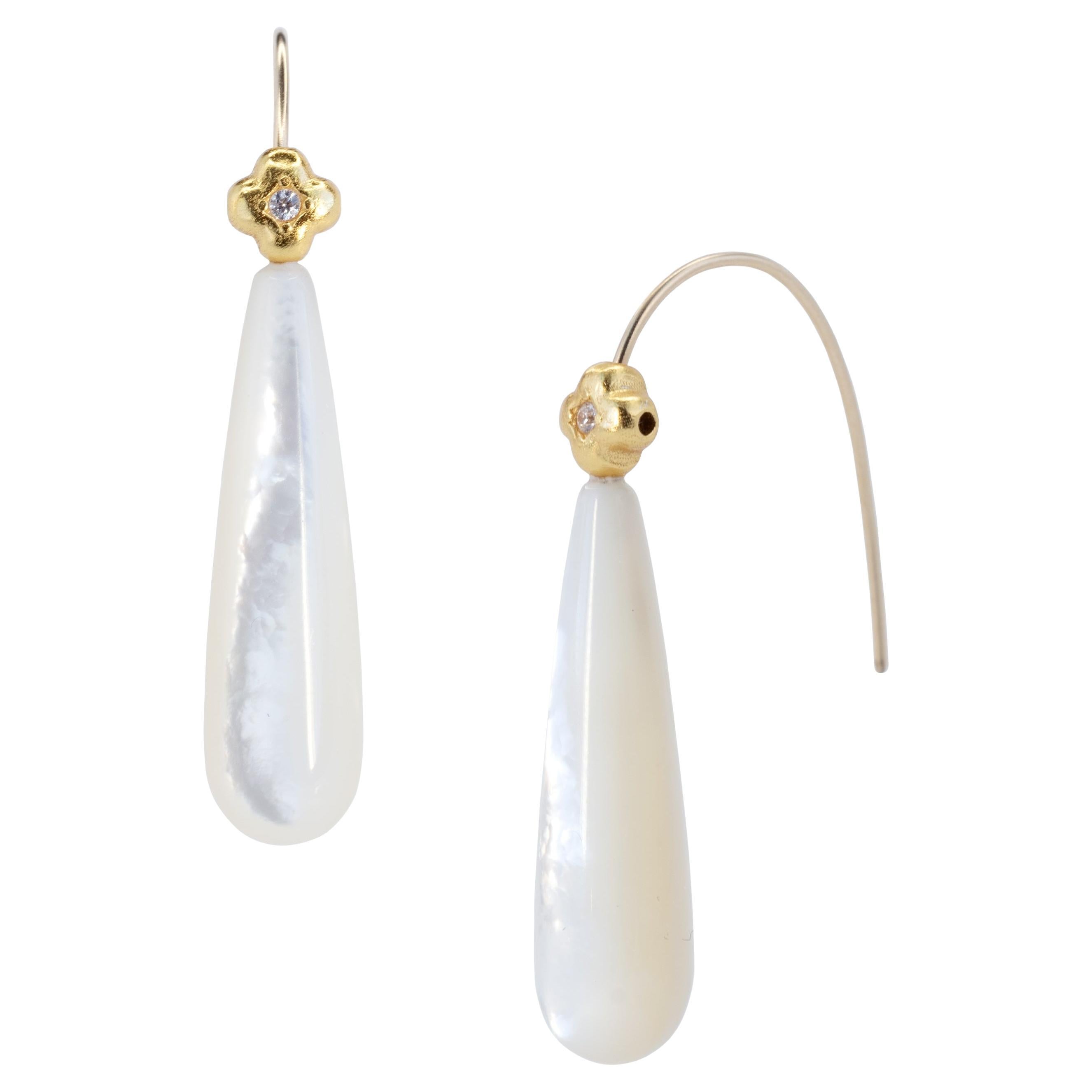 Mother of Pearl Raindrop Earrings, Handcrafted Fine Jewelry