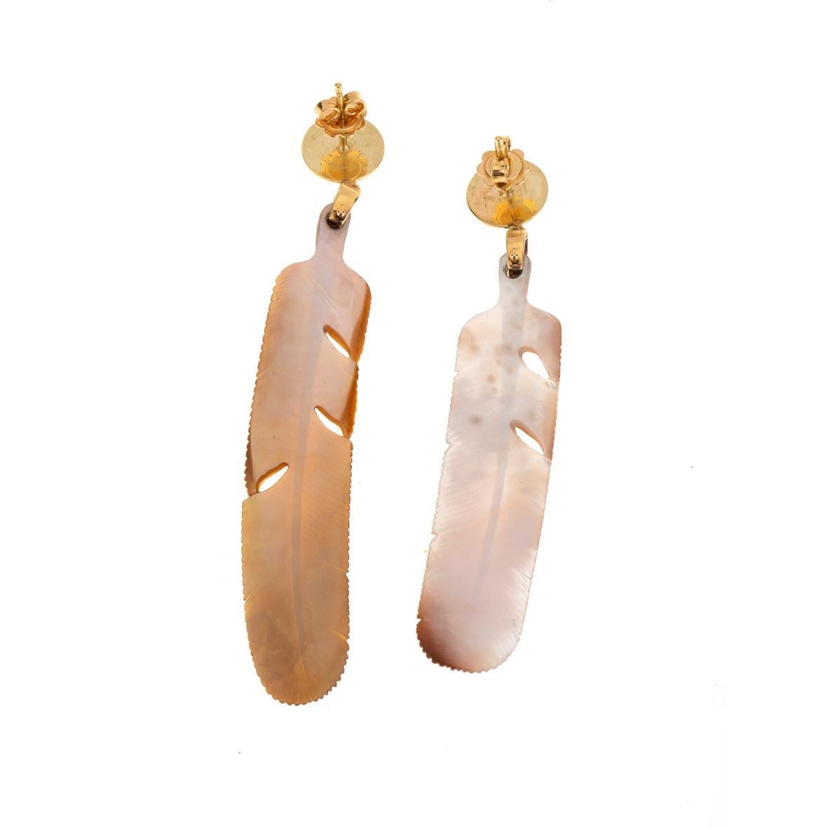 Artisan Mother of Pearl 18 Karat Gold Earrings For Sale