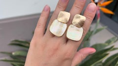 Mother Of Pearl 18K Gold Over Silver Brushed Metal Look Earrings