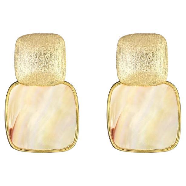 Mother Of Pearl 18K Gold Over Silver Brushed Metal Look Earrings
