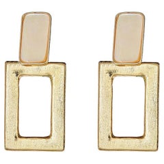 Mother Of Pearl 18K Gold Over Silver Brushed Metal Look Earrings