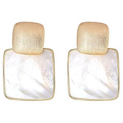 Mother Of Pearl 18K Gold Over Silver Brushed Metal Look Earrings