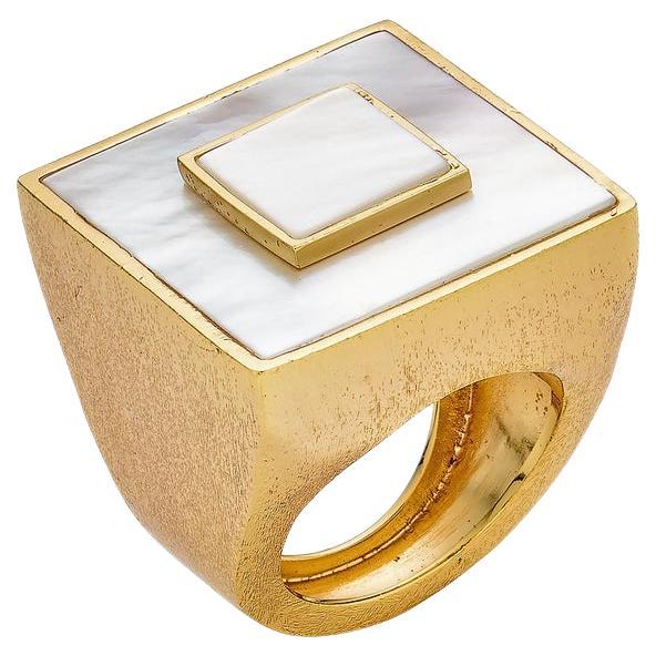 Mother of Pearl 18K Gold Plated Ring Italian Made For Sale