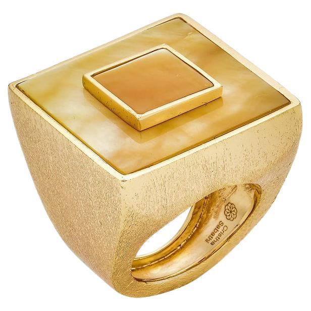 Mother of Pearl 18K Gold Plated Ring Italian Made For Sale