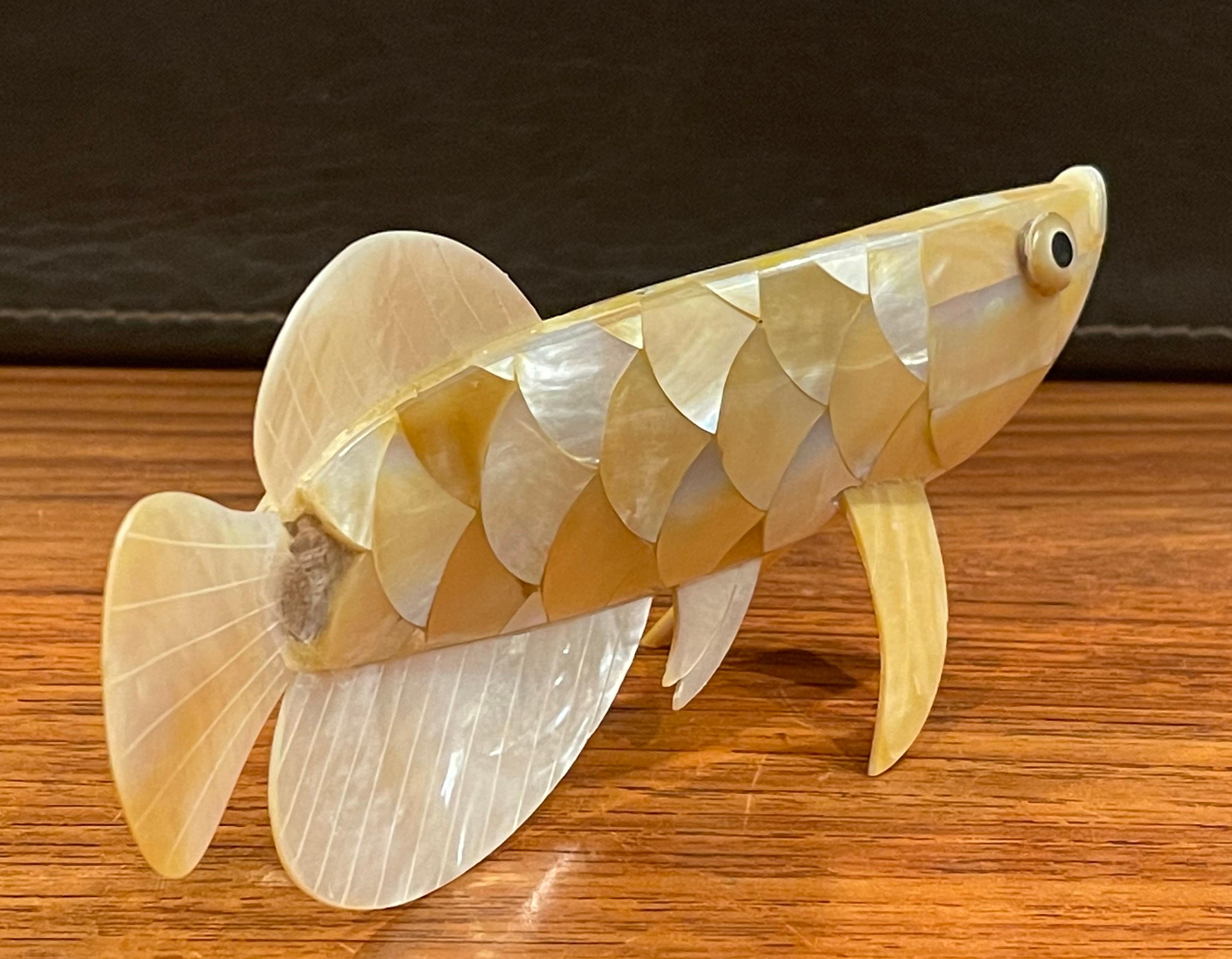 20th Century Mother of Pearl / Abalone Shell Fish Sculpture For Sale