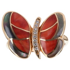 Schmetterlingsring aus Perlmutt, Achat und Diamant 18K
