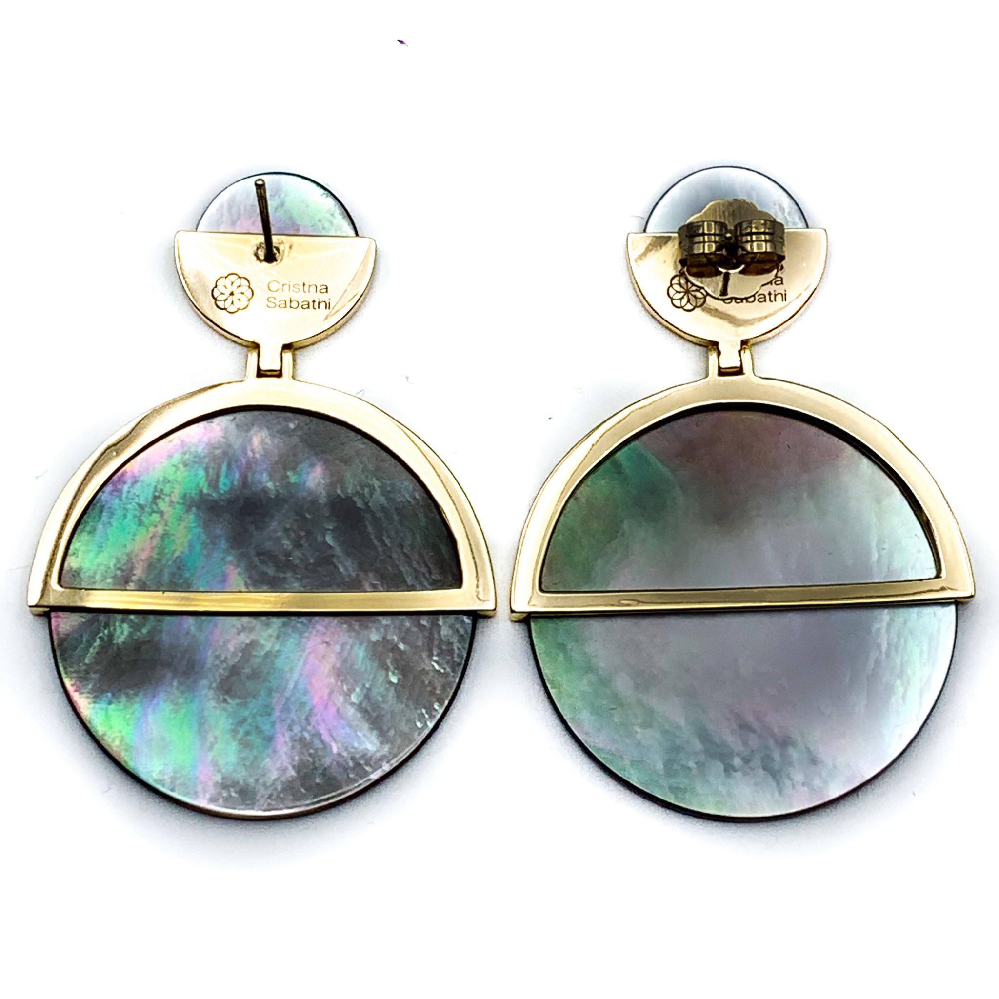 Cristina Sabatini mother of pearl and 18k gold plated sterling silver earrings. 