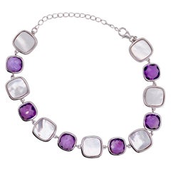 Mother of Pearl and Amethyst Gemstone Link Bracelet