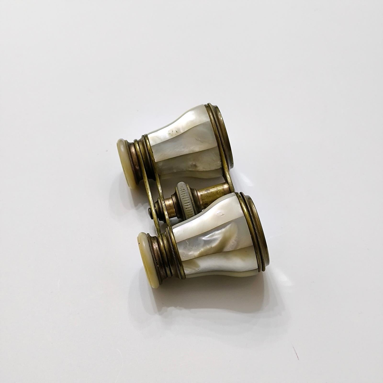 Mother of Pearl and Brass French Opera Binoculars With Leather Case France 1920s For Sale 6
