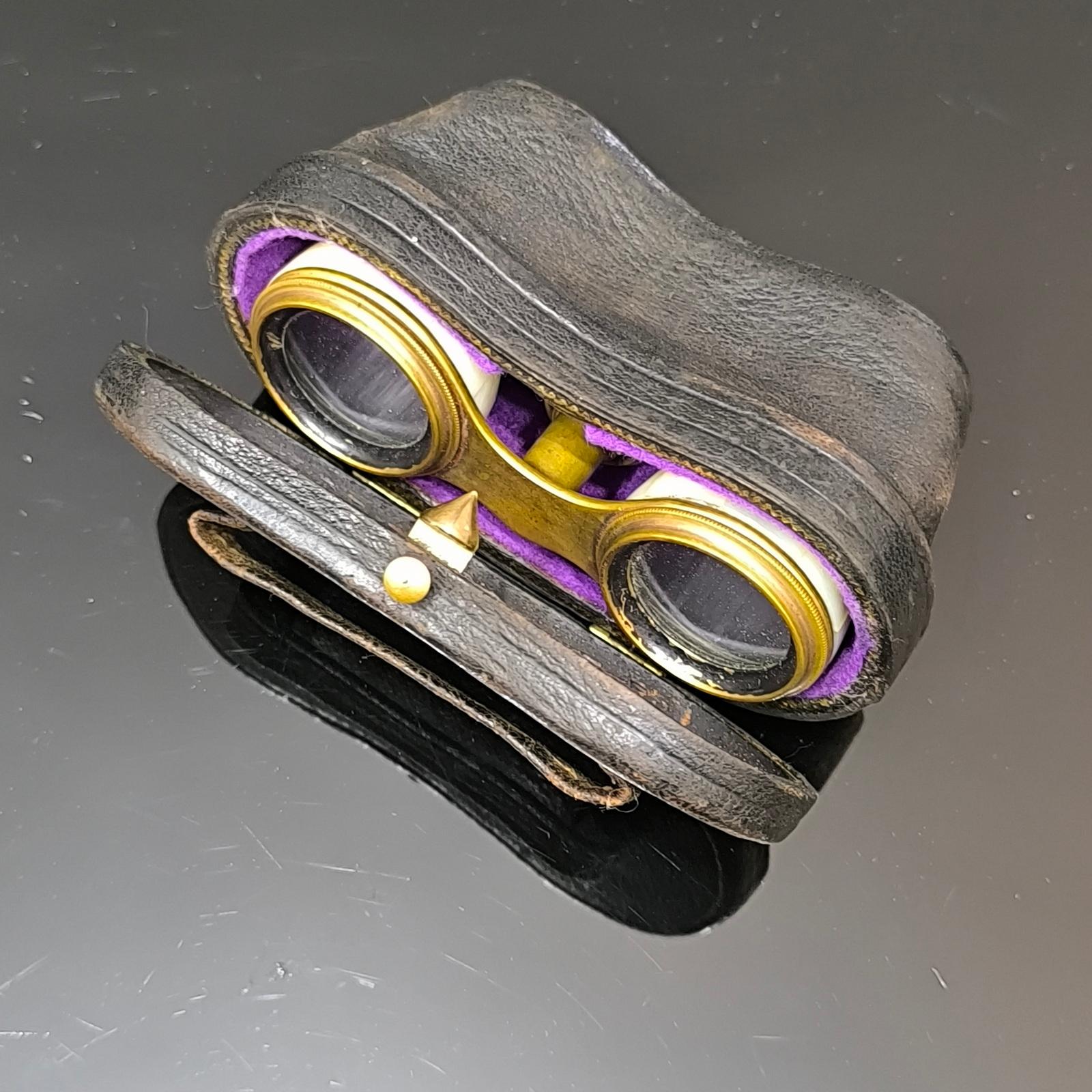 Mother of Pearl and Brass French Opera Binoculars With Leather Case France 1920s In Good Condition For Sale In Bochum, NRW