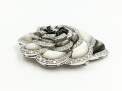 Mother-of-Pearl and Diamond 18 Karat White Gold Large Rose Brooch